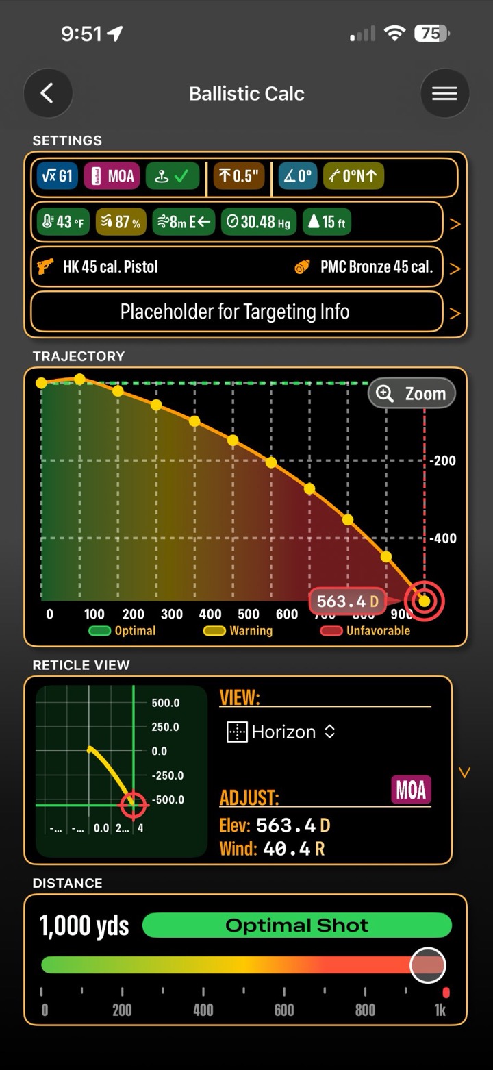 BallisticTracker ballistic calculator screen