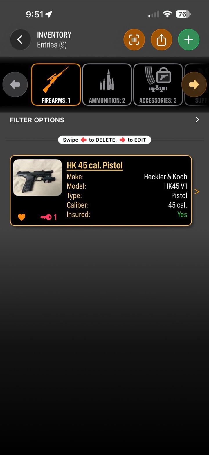 BallisticTracker dashboard / inventory screen
