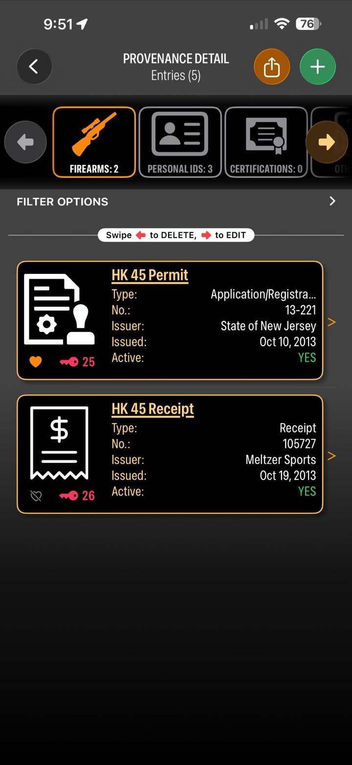 BallisticTracker provenance record screen